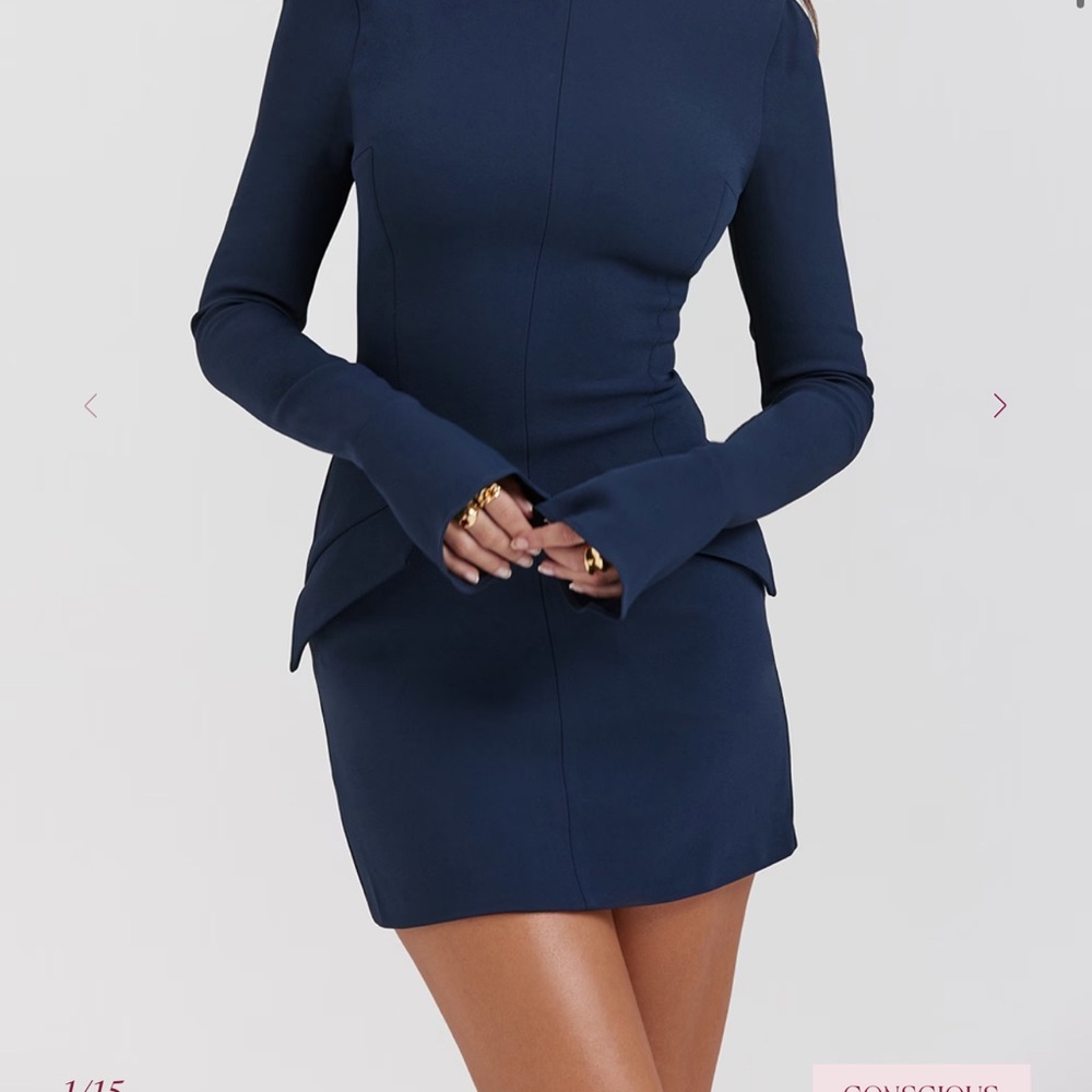 Elegant Navy Blue Long Sleeve Dress size M (long)